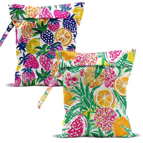 Swimsuit Bag Wet Bags for Travel Reusable Waterproof Dry Bags Diaper Bag Citrus Berry Wet Bag for Swimsuit Towels Beach Gym 10.2×12.6 Inches - color: Citrus Berry
