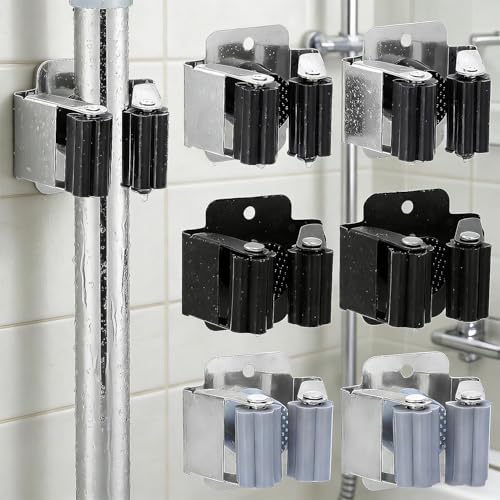 6Pcs/Set Broom and Mop Holder, Heavy Duty Garden Tool Organizer Rack Rake and Shovel Handle, Stainless Steel Mop Hanger, Wall Mounted Utility Rack with Screws (3 Colors,5x4.5x4cm)