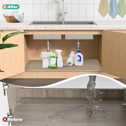 Silicone Under Sink Mat, 28"x22", Waterproof Cabinet Liner, Brown - color: Brown, size: 22"W x 28"L