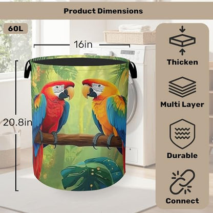 Tropical Parrot Foldable Laundry Hamper - Waterproof Fabric Storage Basket with Handles, Clothes Hampers for Laundry,Bedroom,Dorm - color: Tropical Parrot