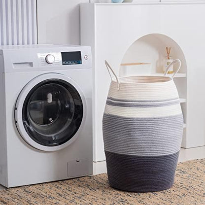 Extra Large Laundry Hamper Basket 105L Woven Blanket Basket, Grey - color: Grey & White, size: 105L