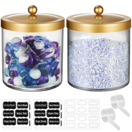 50 Oz Laundry Pods Container Clear Container w/Stainless Steel Lid,Gold,2pc - color: Gold, size: 50 Ounces (2 Pack)