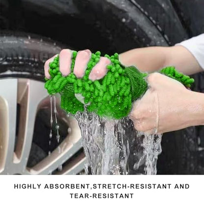 Microfiber Car Wash Sponge, Scratch-Free Vehicle Washing Mitt with Chenille & Mesh Sides, Highly Absorbent Sponge Lint-Free Cleaning Tool for Car Washing & Detailing (Green) - color: Green, 1 Pcs