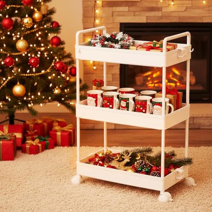 Ronlap 3 Tier Slim Rolling Storage Cart with Wheels Utility Organizer,White - color: White