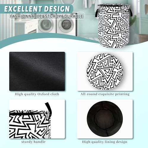 Abstract Arrow Laundry Basket Oxford Cloth Foldable Hamper 18.9x16.5In - color: Black White Abstract Arrow