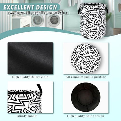 Abstract Arrow Laundry Basket Oxford Cloth Foldable Hamper 18.9x16.5In - color: Black White Abstract Arrow