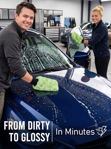 TAKAVU Car Wash Mitt, 2 Pack Microfiber, Scratch-Free (Green & White) - color: Green