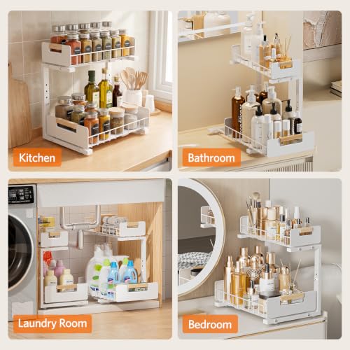 Delamu Under Sink Organizer Kitchen, 2-Tier Pull-Out Cabinet Shelf, 2-Pack