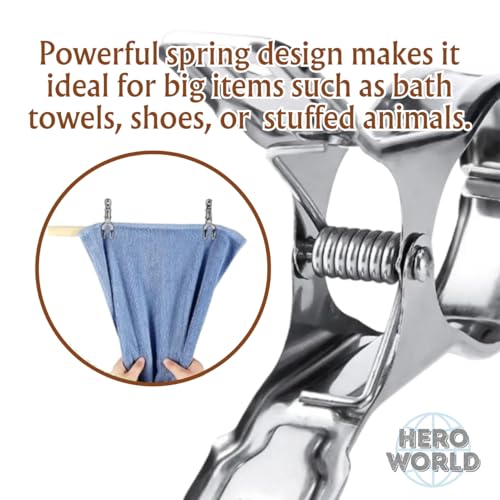 Stainless Steel Windproof Laundry Clips – Heavy-Duty Clothes Pins Rust-Resistant Twin-Prong Towel & Bath Towel Clips (20, 4.3") - size: 4.3"