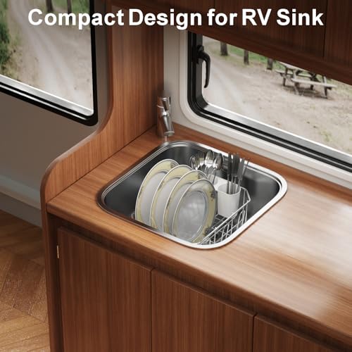 GSlife Mini in Sink Dish Drying Rack - Stainless Steel for RV Kitchen - color: Silver Rack With White Utensil Holder, size: Mini - 13.4" x 9.5" x 5"