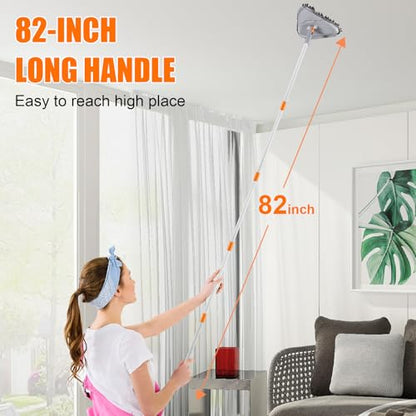 Wall Cleaner Mop with Long Handle 82 Inches, 3-in-1 Ceiling Cleaning Tool Duster Adjustable Length with Replacement Microfiber Chenille Pads (4 Pads)