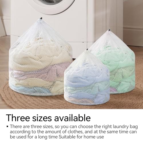 3Pcs Laundry Mesh Wash Bags, Drawstring Net Laundry Bag for Washing Machine, Mesh Laundry Wash Bags for Home Dorm Hotel Travel Use
