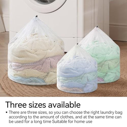 3Pcs Laundry Mesh Wash Bags, Drawstring Net Laundry Bag for Washing Machine, Mesh Laundry Wash Bags for Home Dorm Hotel Travel Use
