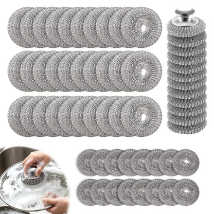 50Pcs Steel Wool Scrubber with 2 Handles, Stainless Steel Scrubber Pads for Dishes, Pots, Pans, Grill, Oven, Kitchen Cleaning, Rust Resistant Heavy Duty Scouring Pads
