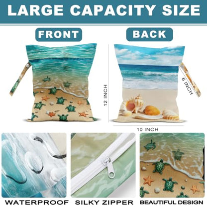 2Pcs Sea Turtle Wet Bag Wet Dry Bag Reusable with Zipper, 12x10 Inch - color: Multicolor 1461