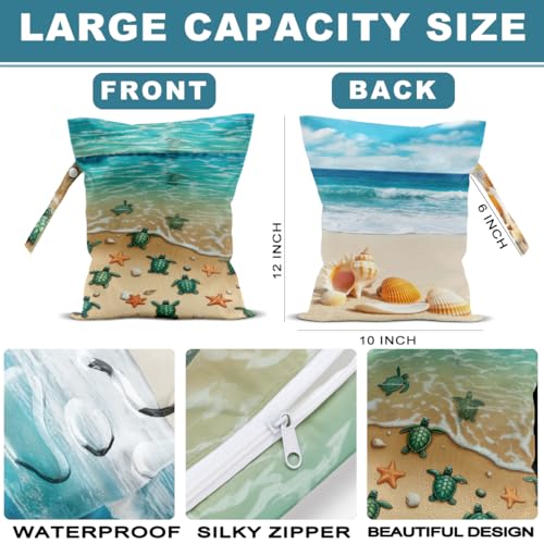 2Pcs Sea Turtle Wet Bag Wet Dry Bag Reusable with Zipper, 12x10 Inch - color: Multicolor 1461