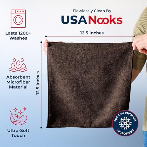 USANOOKS Premium 300GSM Microfiber Cleaning Cloth - 12.5"x12.5" High Performance - 1200 Washes, Ultra Absorbent Microfiber Towels for Cars Undercarriage, Rims & Engine Bay Cleaning - Microfiber Cloth - color: Brown, size: 12.5" x 12.5" (8 pack)