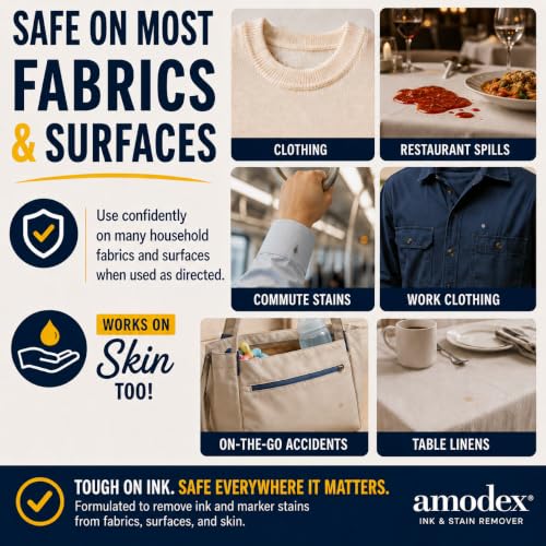 Amodex Ink & Stain Remover Arsenal, Safe and Effective on Clothes, Leather and Skin, Full Set for all your Stain Removal Needs, Includes 2 Bottles, 1 Brush, 10 Wipes - style: Stain Remover Arsenal Kit