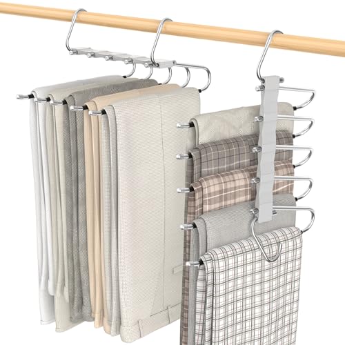 Loretoy 2 Pack Pants Hangers Space Saving, Anti-Slip Multi-Functional Pants Rack, Thickened Stainless Steel Tube, Two Hanging Modes Suitable for Jeans Trousers Skirts Scarf-Grey - color: Gray, size: 2 Pack