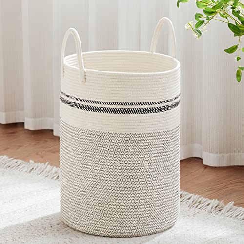 VIPOSCO 72L Tall Woven Laundry Basket Hamper, Stripe White - color: Stripe White, size: 72L