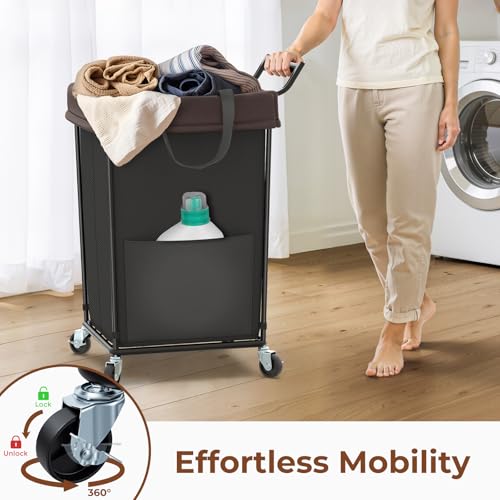 160L Rolling Laundry Hamper with Wheels and Handle, Rolling Laundry Basket - color: Black, size: 160L-with handle
