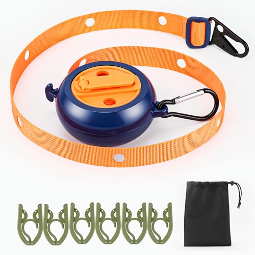 Portable Travel Clothesline, 13.4 ft Retractable Clothes Line with 6 Foldable Hangers & Storage Bag, Adjustable Laundry Drying Rope for Cruise Ship, Camping, Hotel, RV, Indoor & Outdoor