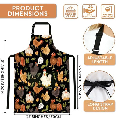 Adjustable Baking Aprons for Women - Cooking Aprons for Women with Pockets, Perfect for Baking Cooking Gradening - color: Chicken Black