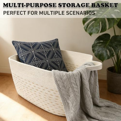 96L Woven Laundry Basket with Handles, Extra Blanket Basket,Yellow - color: White & Yellow, size: 96L