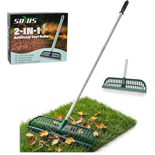 SOYUS Artificial Turf Rake, 2-in-1 Turf Sweeper for Carpets & Garden Lawns - color: Green