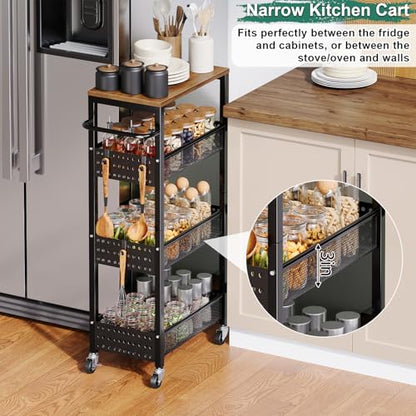 Laundry Room Slim Rolling Cart with Wheels for Between Washer and Dryer Gap - color: Classic Black, size: 9.1″ Wide