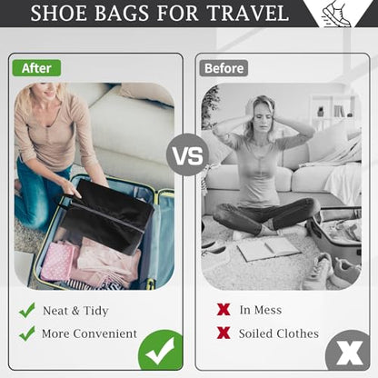 Shoe Bags for Travel, Set of 4 Pack Shoe Travel Bags for Packing Large - color: Black