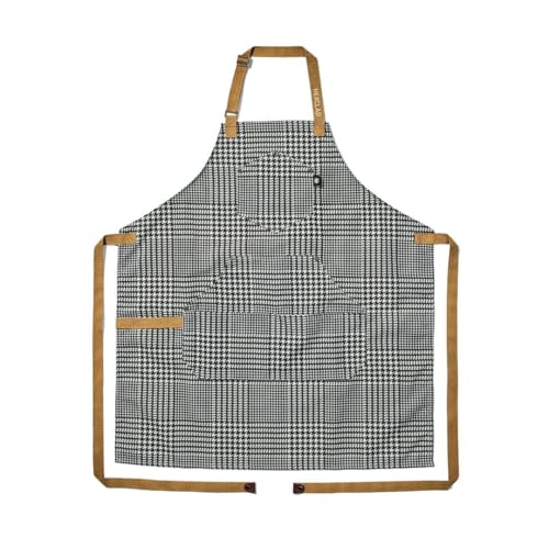 HexClad Eco Modern Chef Apron for Cooking and Grilling, Professional HexTwill Fabric Aprons with Pockets - color: Houndstooth-onyx