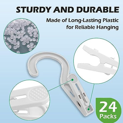 24pcs Laundry Hooks with Clips Super Strong Plastic Clothes Hangers Pins - color: White 24pcs