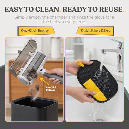 Pet Hair Remover Set for Dogs & Cats, Pet Grooming Gloves & Reusable Hair Remover Roller