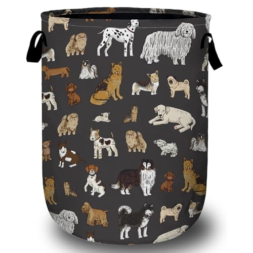 Cute Dogs Laundry Basket, Foldable Dog Lover Laundry Hamper Tote Bag Dirty Clothes Storage Bucket Organizer for Bathroom/Laundry/Bedroom 15.7"x19.6" - color: Cute Dogs