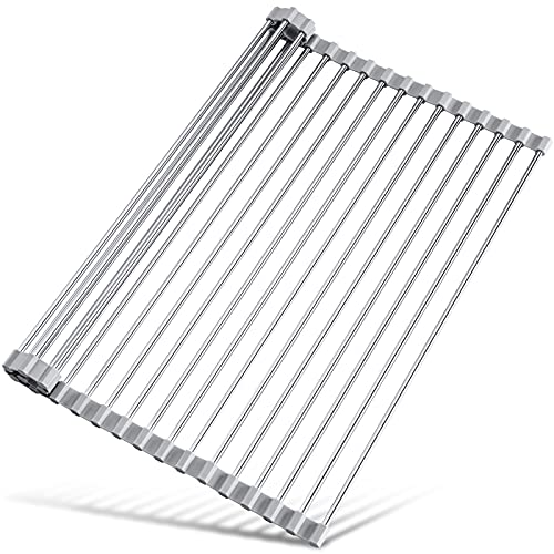 Tomorotec Roll Up Dish Drying Rack Over Sink, 304 Steel, 17.7x12.5, Grey - color: Gray, size: 17.7 x 12.5 in