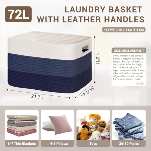 72L Large Woven Laundry Basket Hamper with Handles, Gradient Blue - color: Gradient Blue, size: 72L