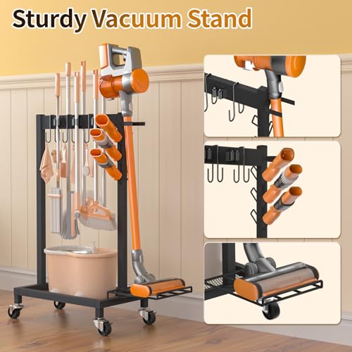 Broom Holder with Cleaning Supplies Organizer, 18" Wx11.8 Dx34.6 H - size: 18"Wx11.8"Dx34.6"H