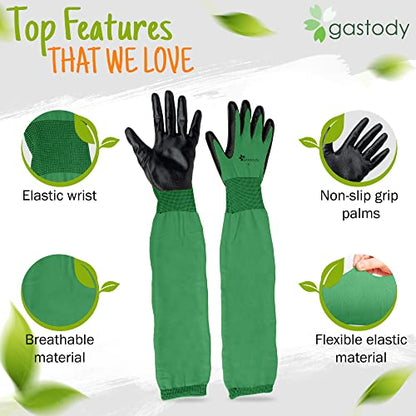 Long Sleeve Gardening Gloves for Women & Men, Long Cuff Garden Gloves - color: Black and Green, size: Medium