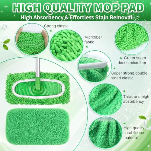 8Pack Reusable Mop Pad Compatible with Swiffer Sweeper, Green - color: Green, White