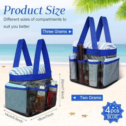 Hillban 4 Pcs Portable Mesh Shower Caddy, Blue - color: Blue