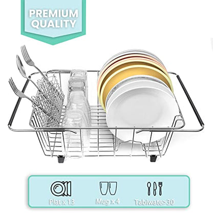 Sink Dish Drainer Rack, Expandable 304 Stainless Steel Drying Rack - color: Large Dish Drying Rack