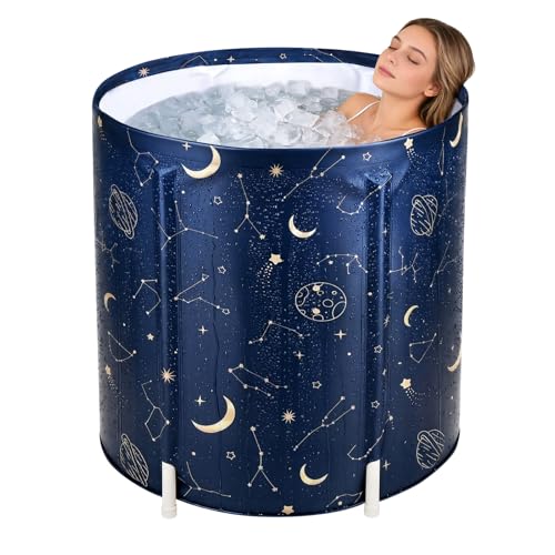 Portable Foldable Bathtub, Collapsible Adult Bath Tub for Hot SPA and Ice Bath, Space-Saving Storage, Durable PVC Material (Starry Sky A, 27inch) - color: Starry Sky A