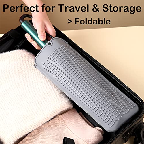 2 Heat Resistant Silicone Mat with Hanging Hole, Straightener Heat Resistant Travel Mat & Pouch for Curling Iron, Flat Iron and Other Hot Hair Styling Tools, 11 x 5 in, Gray - color: Gray, size: 2 Pack