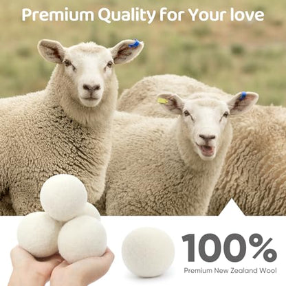 Wool Dryer Balls 6 Pack, Natural Fabric Softener, Dryer Balls Laundry Reusable, Reduces Clothing Wrinkles and Saves Drying Time (White) - color: White