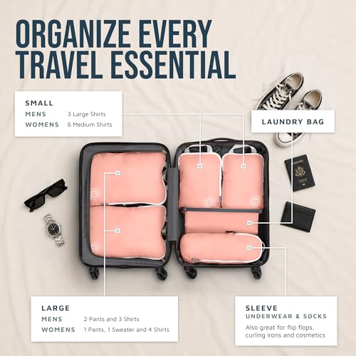 TRIPPED Travel Gear Compression Packing Cubes for Carry-On Travel 6-Pack - color: Coral Bloom, size: 6 Piece