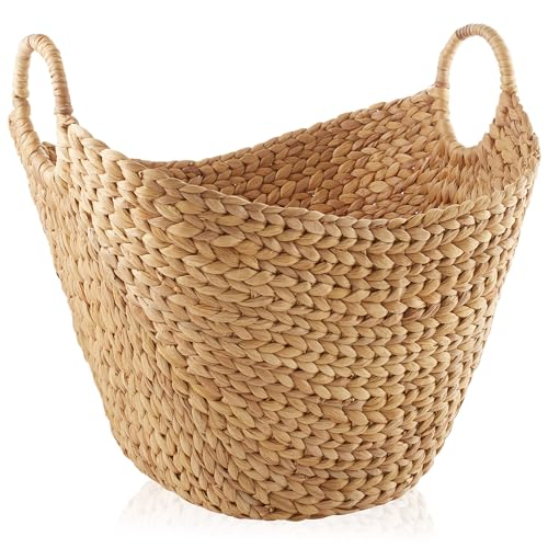 Casafield Large Laundry Boat Basket with Handles - Natural, Woven Water Hyacinth Multipurpose Storage Organizer for Throw Blankets, Bathroom, Bedroom, Living Room - color: Natural