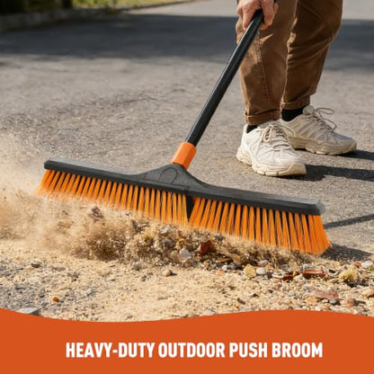 CLEANHOME 24" Push Broom Brush Outdoor for Shop, Deck, Garage, Concrete - size: 24" Head, 59" Handle