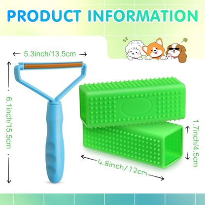 Honeydak 3 Pieces Hair Remover Tool Dog Hair Remover Pro Silicone Cleaner Brush Roller Fuzz Hairball Brush for Carpet Rake, Car Mat, Couch, Pet Bed, Clothes(Green, Light Blue) - color: Green, Light Blue