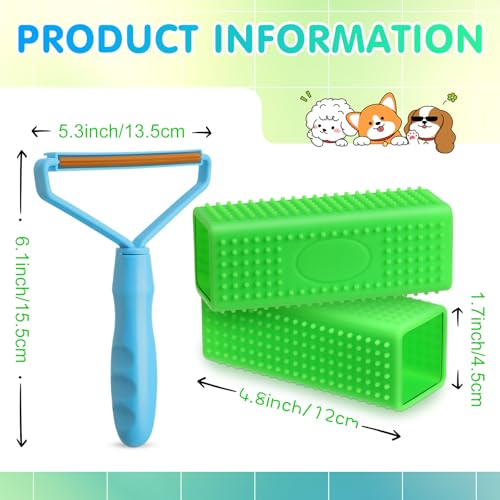 Honeydak 3 Pieces Hair Remover Tool Dog Hair Remover Pro Silicone Cleaner Brush Roller Fuzz Hairball Brush for Carpet Rake, Car Mat, Couch, Pet Bed, Clothes(Green, Light Blue) - color: Green, Light Blue